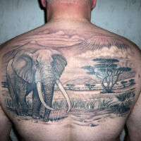 The final result - a custom-made Ndeveni painting permanently emblazoned on his back!