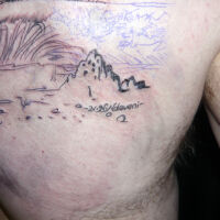 Initial stages of the tattoo - a direct transfer from the custom drawing prepared by Ndeveni